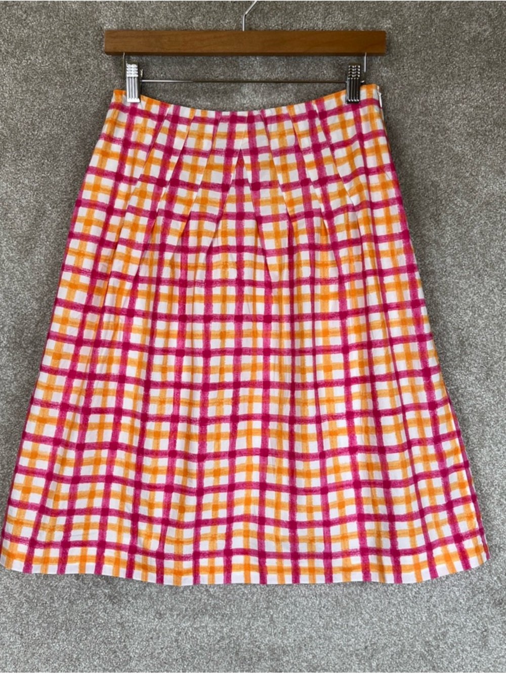 Talbots Skirt Womens 4 Pink Orange Plaid Cotton Flare Lined Side Zip- 4684